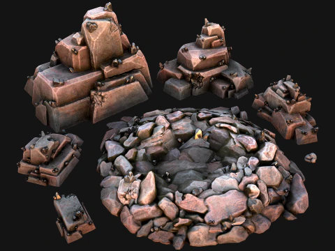 Mine Quarry Crane Industrial Set Crystal Ore 3D Model