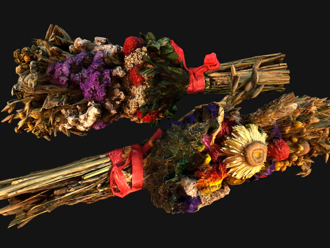 Conjunto Flores com Ervas Alquimista e Bruxa Modelo 3D