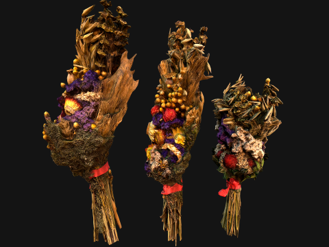 Herbarium Bouquet of Flowers and Herbs Alchemist Witch Set 3D Model