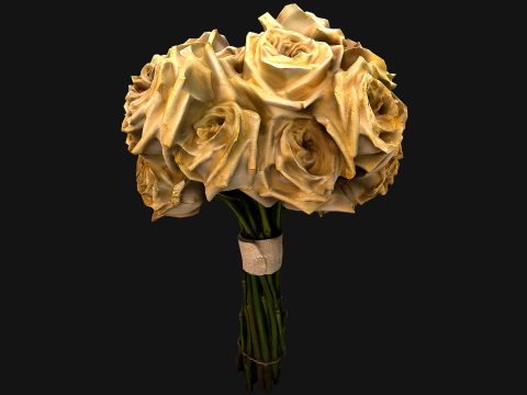 White Roses Bridal Bouquet 3D Model