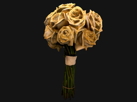 White Roses Bridal Bouquet 3D Model