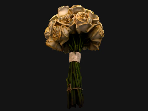 White Roses Bridal Bouquet 3D Model