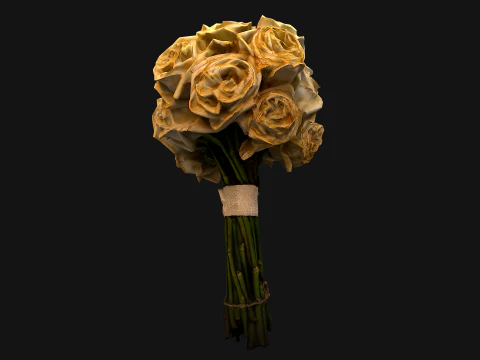 White Roses Bridal Bouquet 3D Model