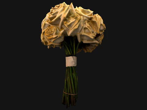 White Roses Bridal Bouquet 3D Model