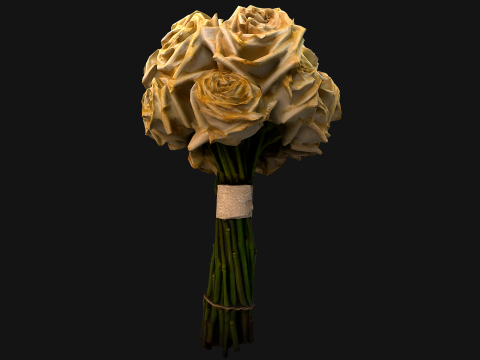 White Roses Bridal Bouquet 3Dモデル