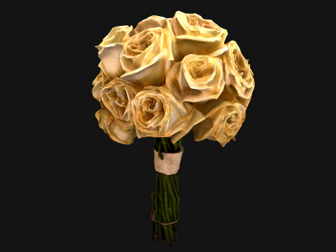 White Roses Bridal Bouquet 3D Model
