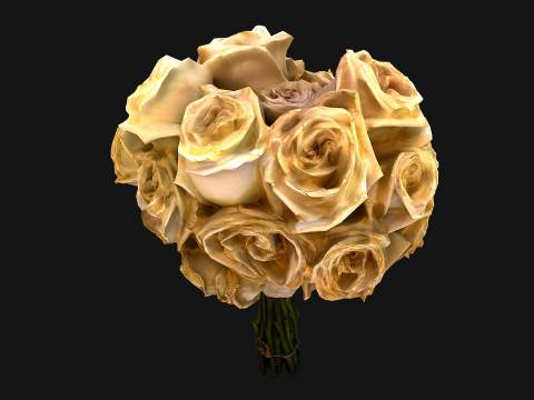 White Roses Bridal Bouquet 3Dモデル