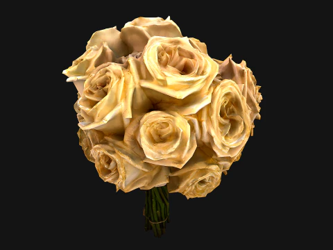 White Roses Bridal Bouquet 3D Model