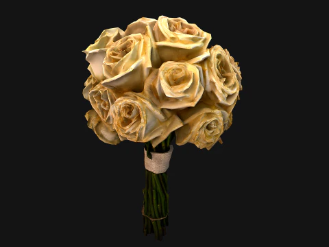 White Roses Bridal Bouquet 3D Model