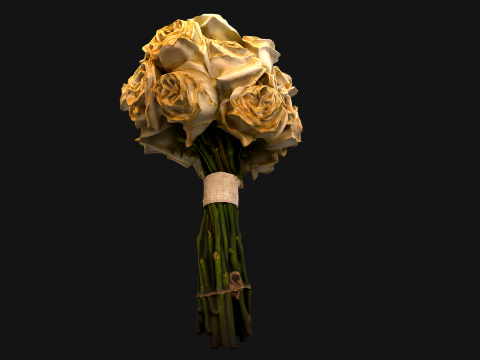 White Roses Bridal Bouquet 3Dモデル