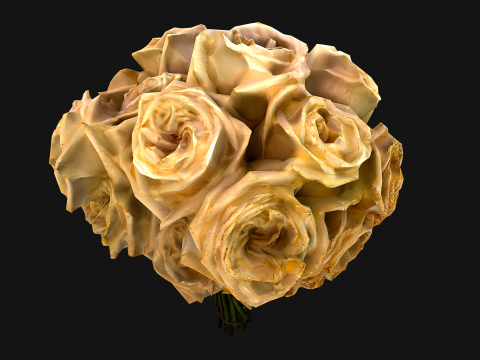 White Roses Bridal Bouquet 3Dモデル