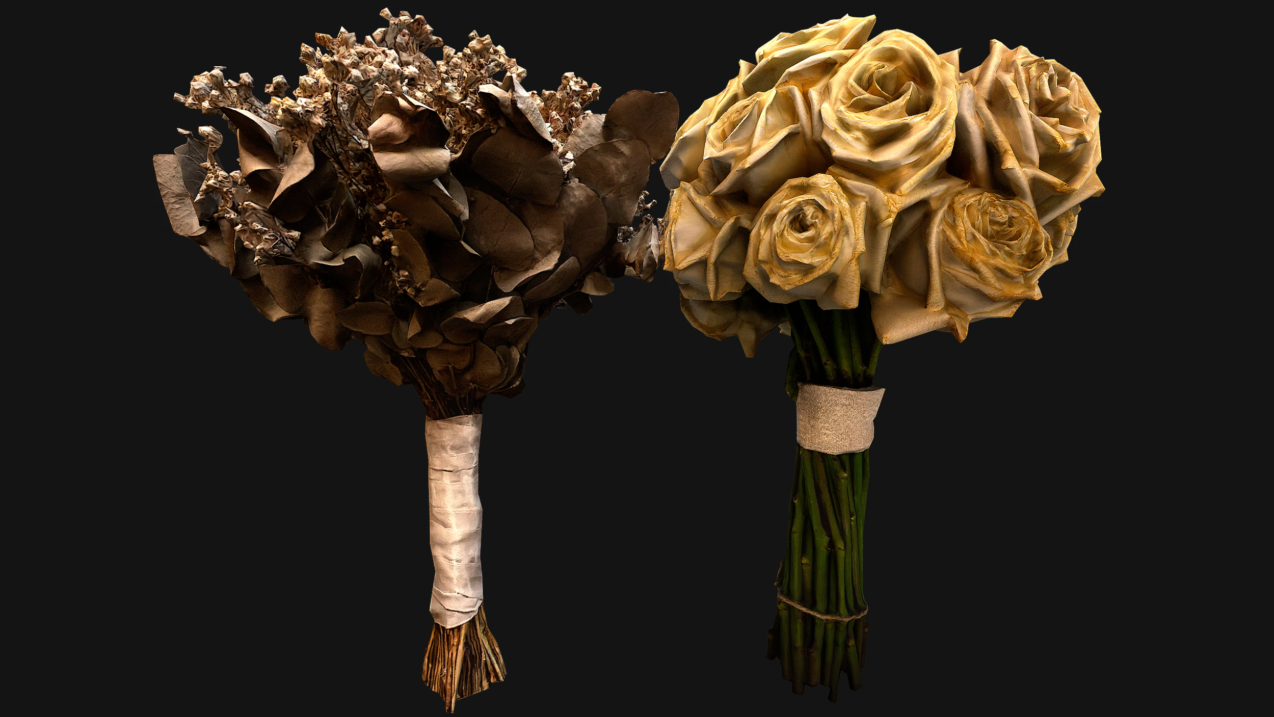 Wedding Bridal Bouquet White Roses Dried Flowers Set 3D Model .c4d .max .obj .3ds .fbx .stl .blend 