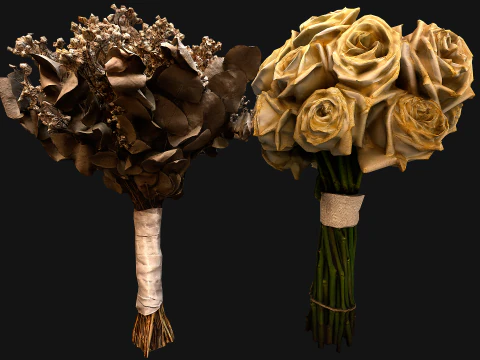 Buket Pengantin Pernikahan Set Bunga Kering Mawar Putih Model 3D