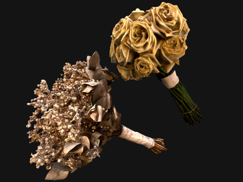 Wedding Bridal Bouquet White Roses Dried Flowers Set 3D Модель