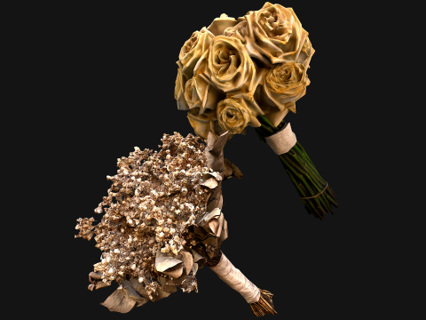 Wedding Bridal Bouquet White Roses Dried Flowers Set 3D Модель