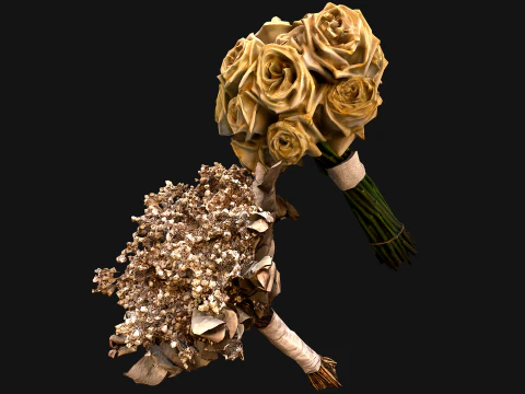 Wedding Bridal Bouquet White Roses Dried Flowers Set 3D Model