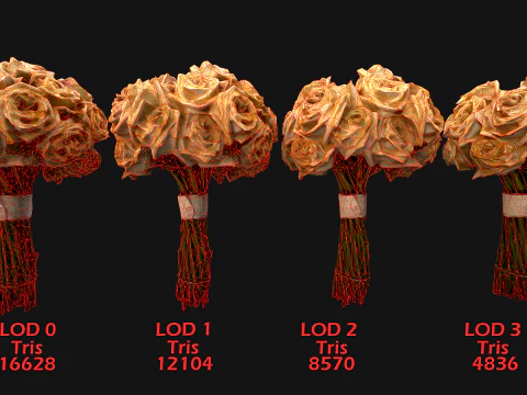 Wedding Bridal Bouquet White Roses Dried Flowers Set 3D Model