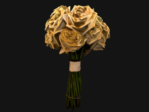 Wedding Bridal Bouquet White Roses Dried Flowers Set 3D Model