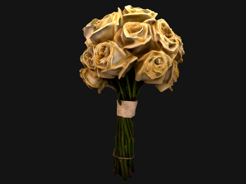 Wedding Bridal Bouquet White Roses Dried Flowers Set 3D Model