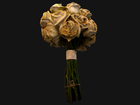 Wedding Bridal Bouquet White Roses Dried Flowers Set 3D Model