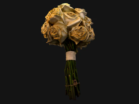 Wedding Bridal Bouquet White Roses Dried Flowers Set 3D Model