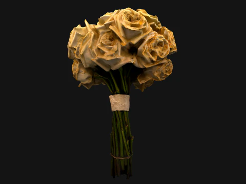 Wedding Bridal Bouquet White Roses Dried Flowers Set 3D Model