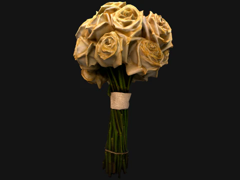 Wedding Bridal Bouquet White Roses Dried Flowers Set 3D Model