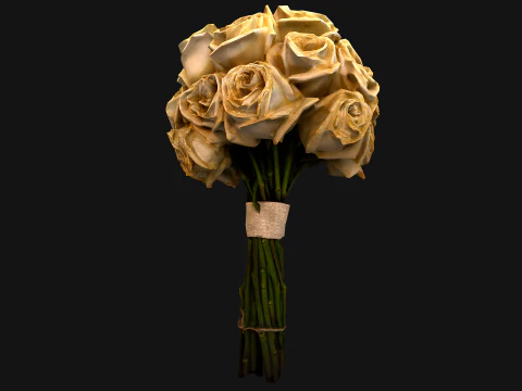 Wedding Bridal Bouquet White Roses Dried Flowers Set 3D Model