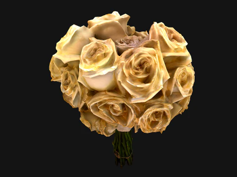 Wedding Bridal Bouquet White Roses Dried Flowers Set 3D Model