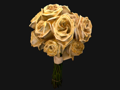 Wedding Bridal Bouquet White Roses Dried Flowers Set 3D Model