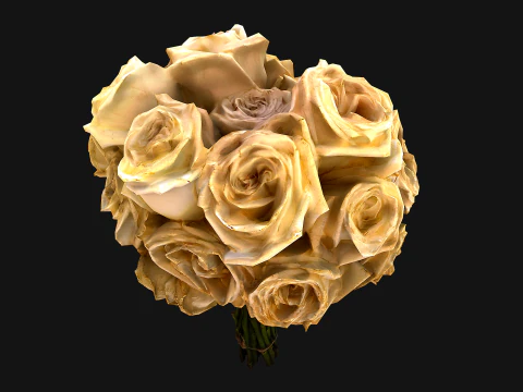 Wedding Bridal Bouquet White Roses Dried Flowers Set 3D Model