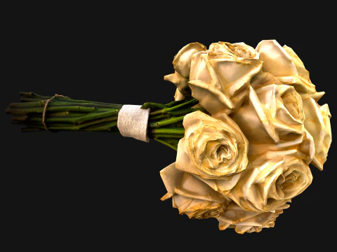 Wedding Bridal Bouquet White Roses Dried Flowers Set 3D Model