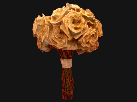 Wedding Bridal Bouquet White Roses Dried Flowers Set 3D Model