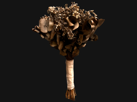 Wedding Bridal Bouquet White Roses Dried Flowers Set 3D Модель