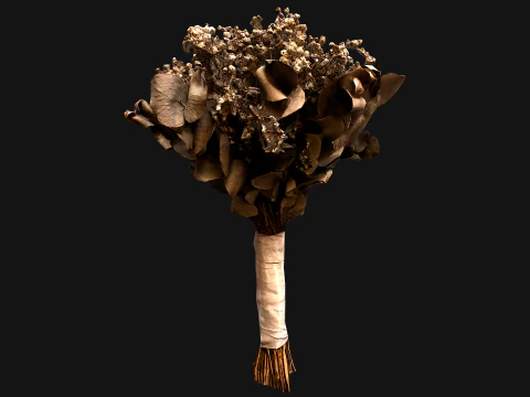 Wedding Bridal Bouquet White Roses Dried Flowers Set 3D Model