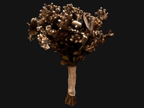 Wedding Bridal Bouquet White Roses Dried Flowers Set 3D Model