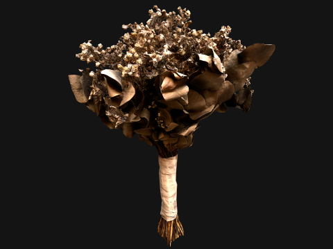 Wedding Bridal Bouquet White Roses Dried Flowers Set 3D Модель