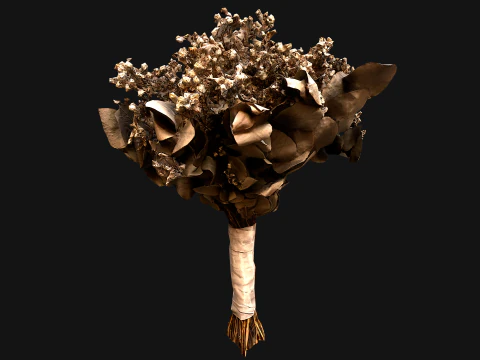Wedding Bridal Bouquet White Roses Dried Flowers Set 3D Model