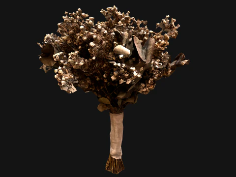 Wedding Bridal Bouquet White Roses Dried Flowers Set 3D Model