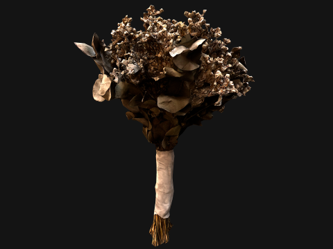 Wedding Bridal Bouquet White Roses Dried Flowers Set 3D Модель