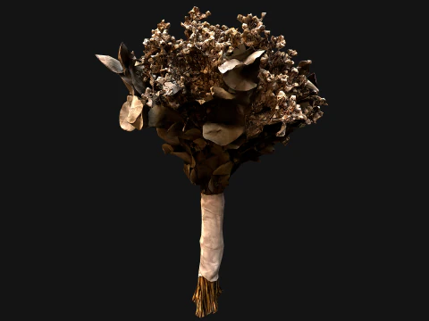 Wedding Bridal Bouquet White Roses Dried Flowers Set 3D Model