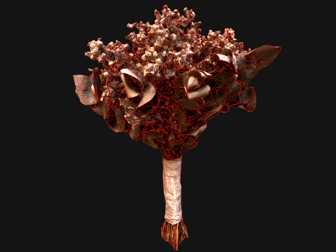 Wedding Bridal Bouquet White Roses Dried Flowers Set 3D Model