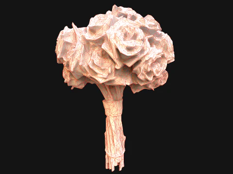 Wedding Bridal Bouquet White Roses Dried Flowers Set 3D Model