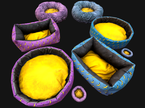 Bed for Animals Dog Cat Rodent Hamster Rat Pet Set 3D Model
