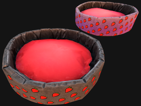 Pet Bed for Cats and Dogs with Strawberry Print Modelo 3D
