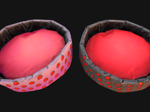 Pet Bed for Cats and Dogs with Strawberry Print 3D Model