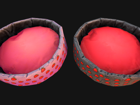 Pet Bed for Cats and Dogs with Strawberry Print 3D Model