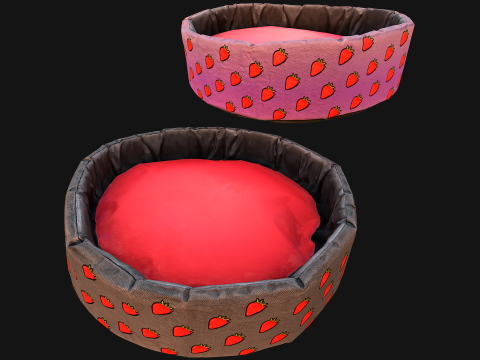 Pet Bed for Cats and Dogs with Strawberry Print 3D Model