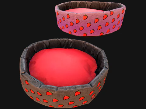 Pet Bed for Cats and Dogs with Strawberry Print 3D Model
