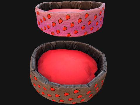 Pet Bed for Cats and Dogs with Strawberry Print 3D Model